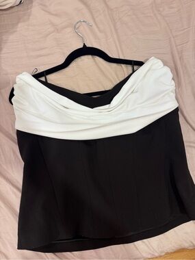 Zara Black Bodice with White Draped Off-Shoulder Camisole